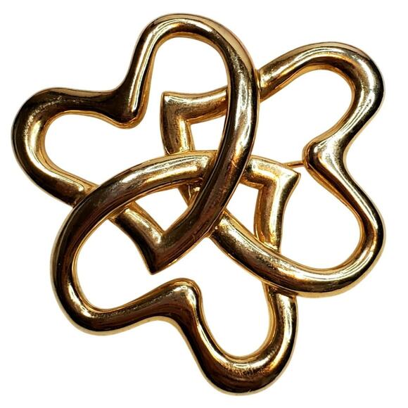 3 Hearts Gold Tone Entwined Brooch Pin Love 2" Vtg Unsigned - Picture 1 of 3